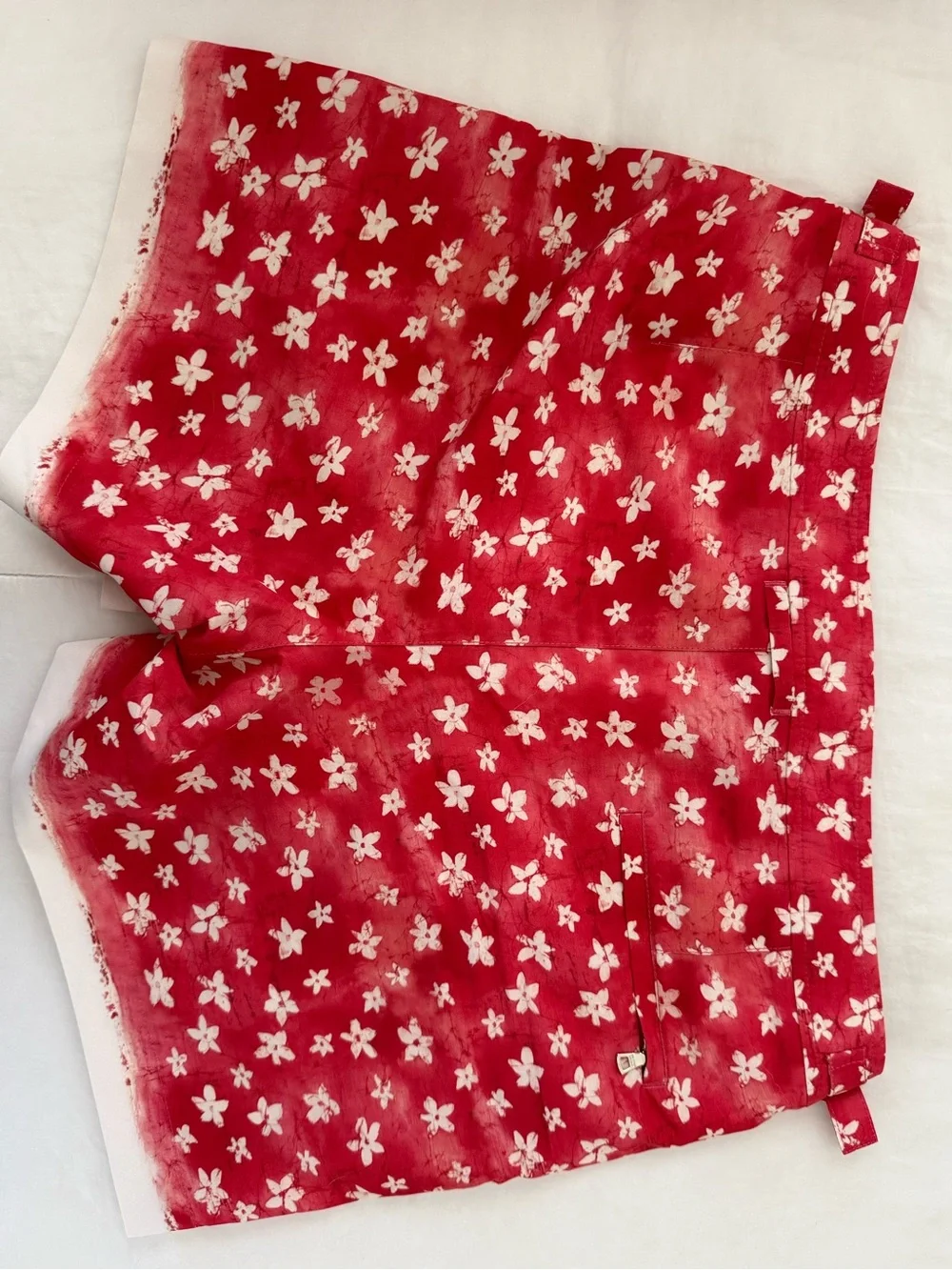 Orlebar Brown Red Floral Print Fabric with White Blossoms